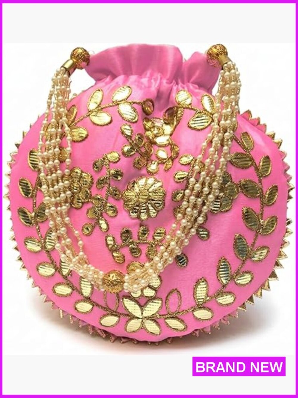 Embroidered Drawstring Potli Bag Pearl Handle Ethnic Evening Clutch Party Wear